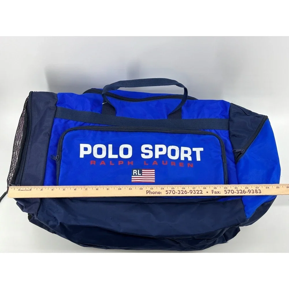 Polo Ralph Lauren Sport Duffel Bag Blue Black US Flag Logo Vintage Mens Travel